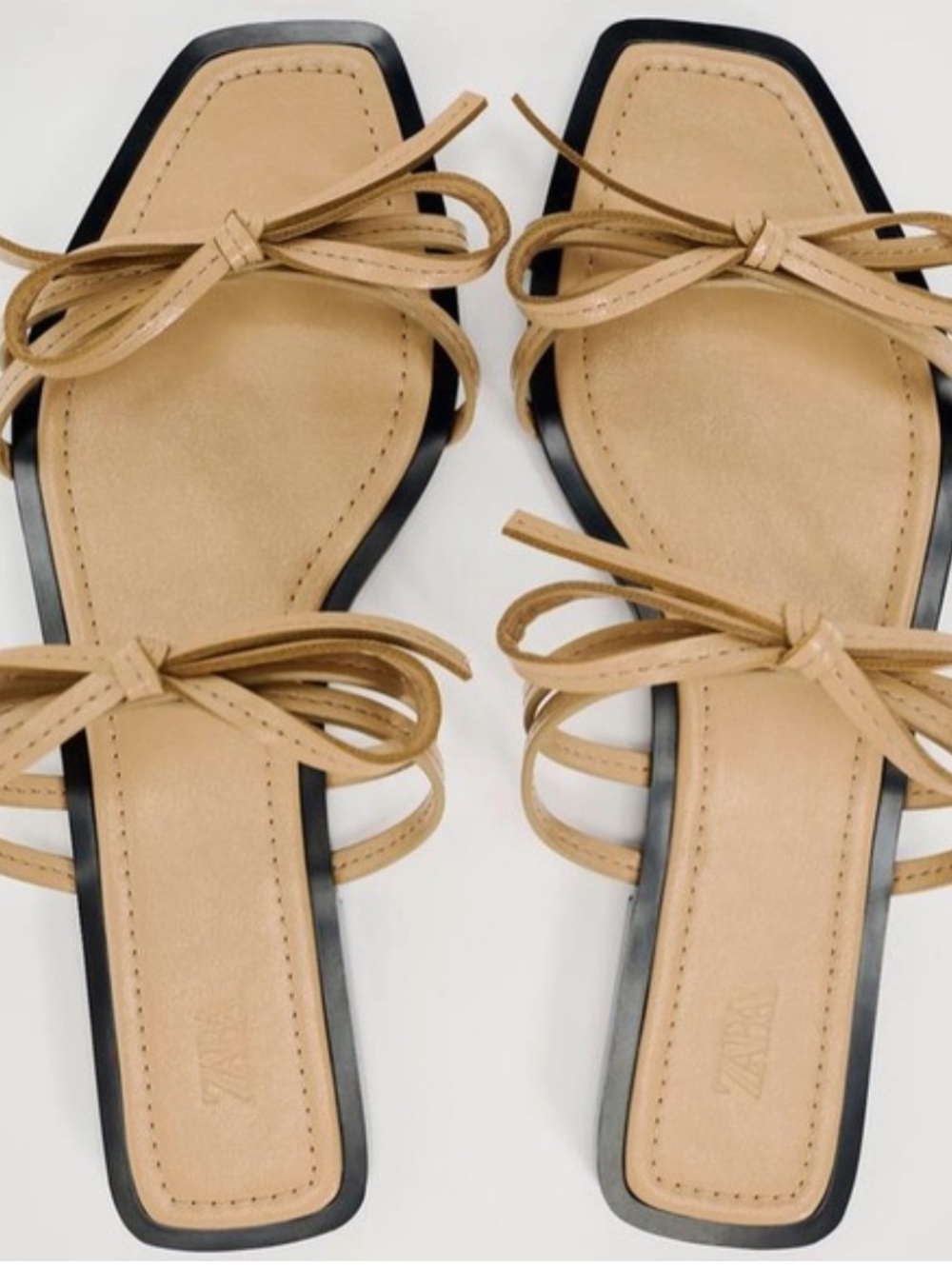 Zara tan bow trim flats